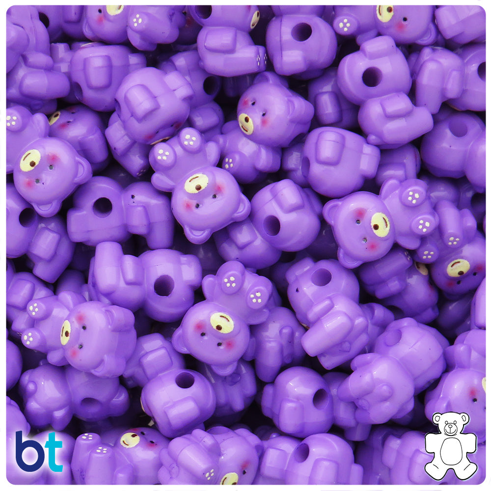 Purple Opaque 17mm Teddy Bear Plastic Beads (12pcs)