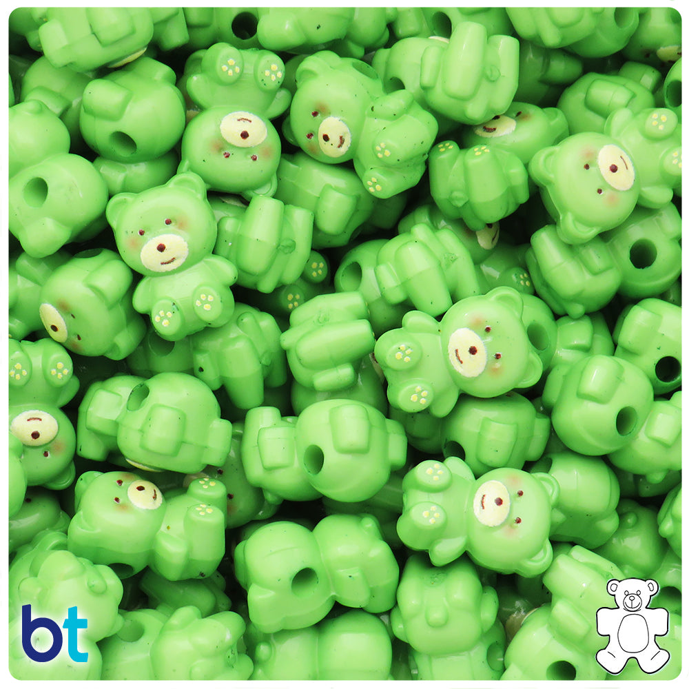 Green Opaque 17mm Teddy Bear Plastic Beads (12pcs)