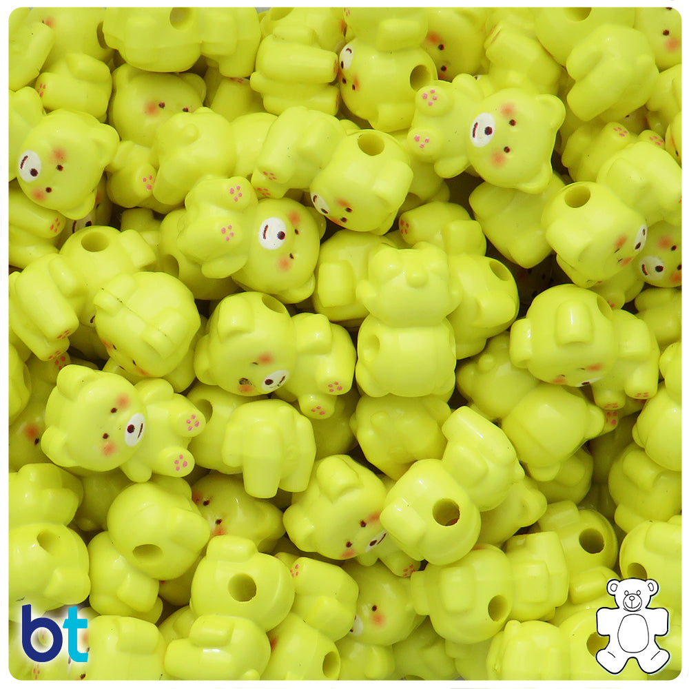 Yellow Opaque 17mm Teddy Bear Plastic Beads (12pcs)