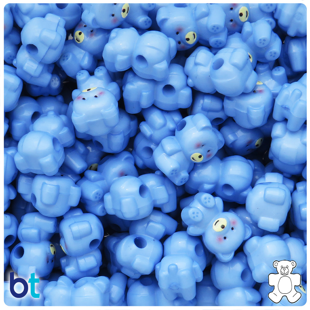 Blue Opaque 17mm Teddy Bear Plastic Beads (12pcs)