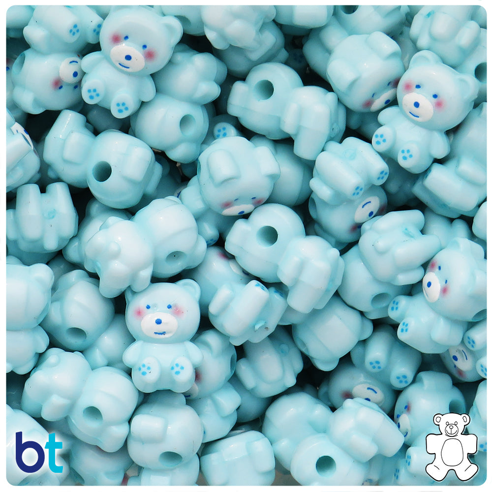 Light Turquoise Opaque 17mm Teddy Bear Plastic Beads (12pcs)