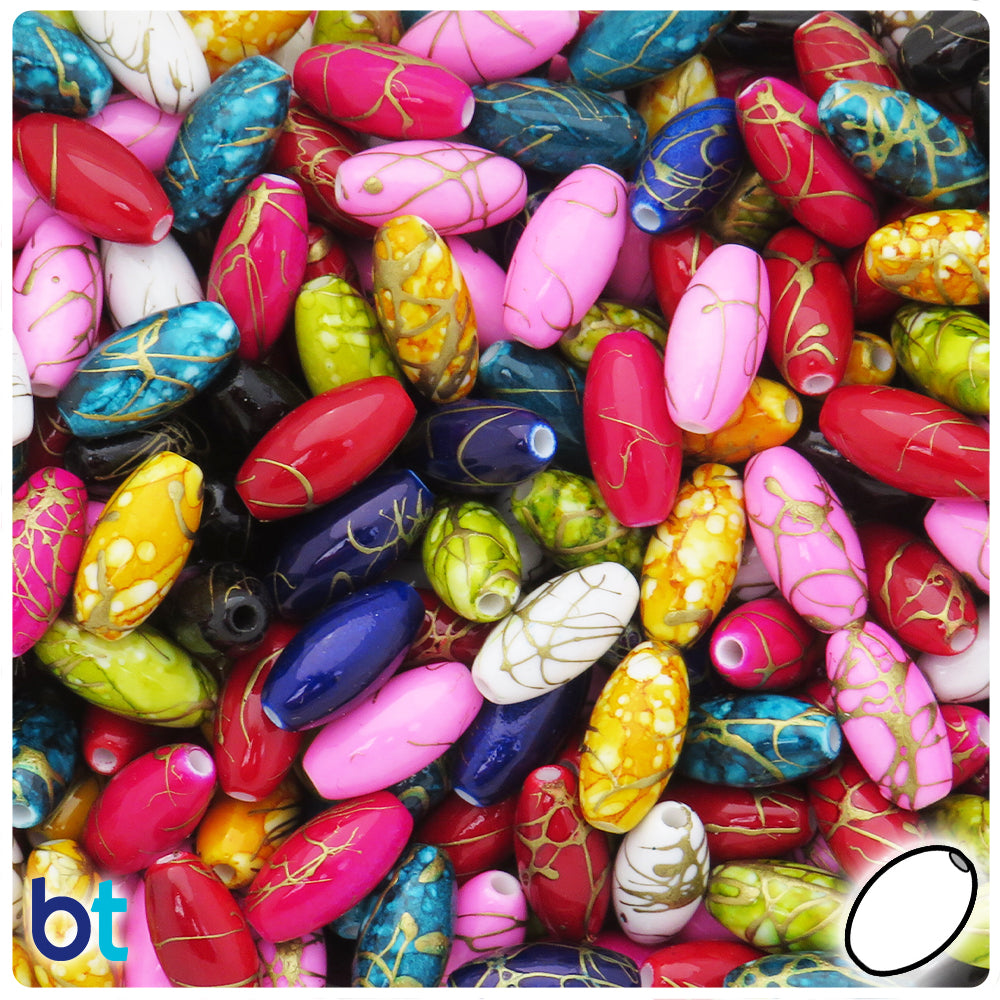 Mixed Opaque 15mm Oval Painted Plastic Beads (100pcs)