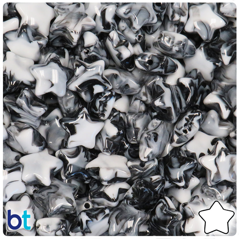 Black Marbled 15mm Star Plastic Beads (60pcs)