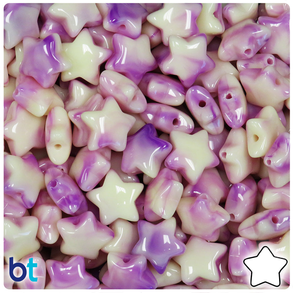 Purple Marbled 15mm Star Plastic Beads (60pcs)