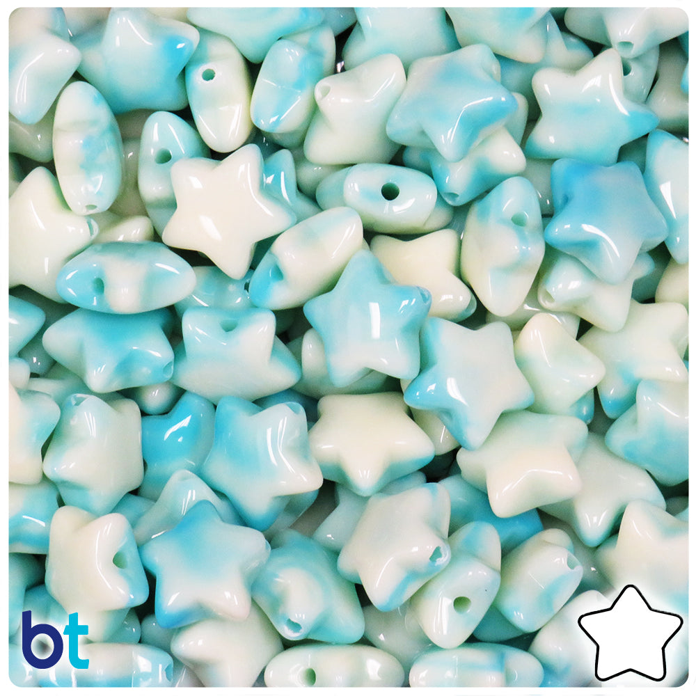 Turquoise Marbled 15mm Star Plastic Beads (60pcs)