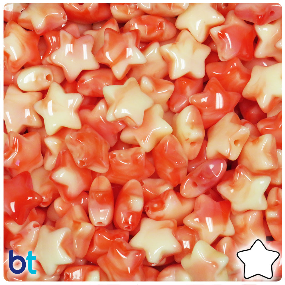 Orange Marbled 15mm Star Plastic Beads (60pcs)