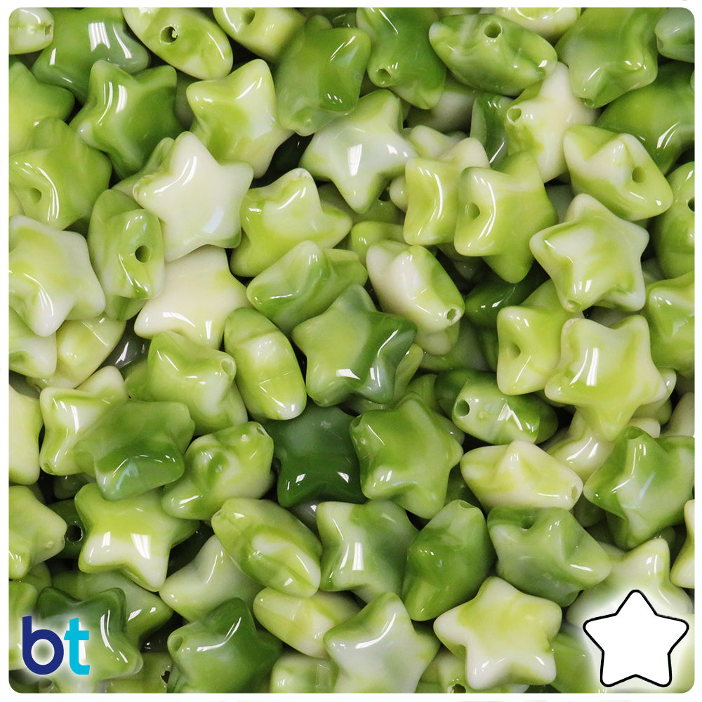 Green Marbled 15mm Star Plastic Beads (60pcs)