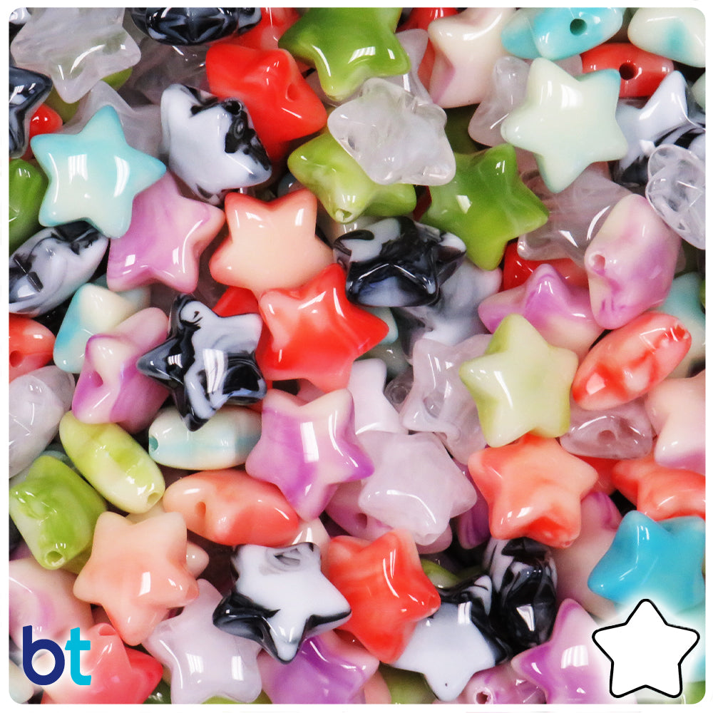 Mixed Marbled 15mm Star Plastic Beads (60pcs)