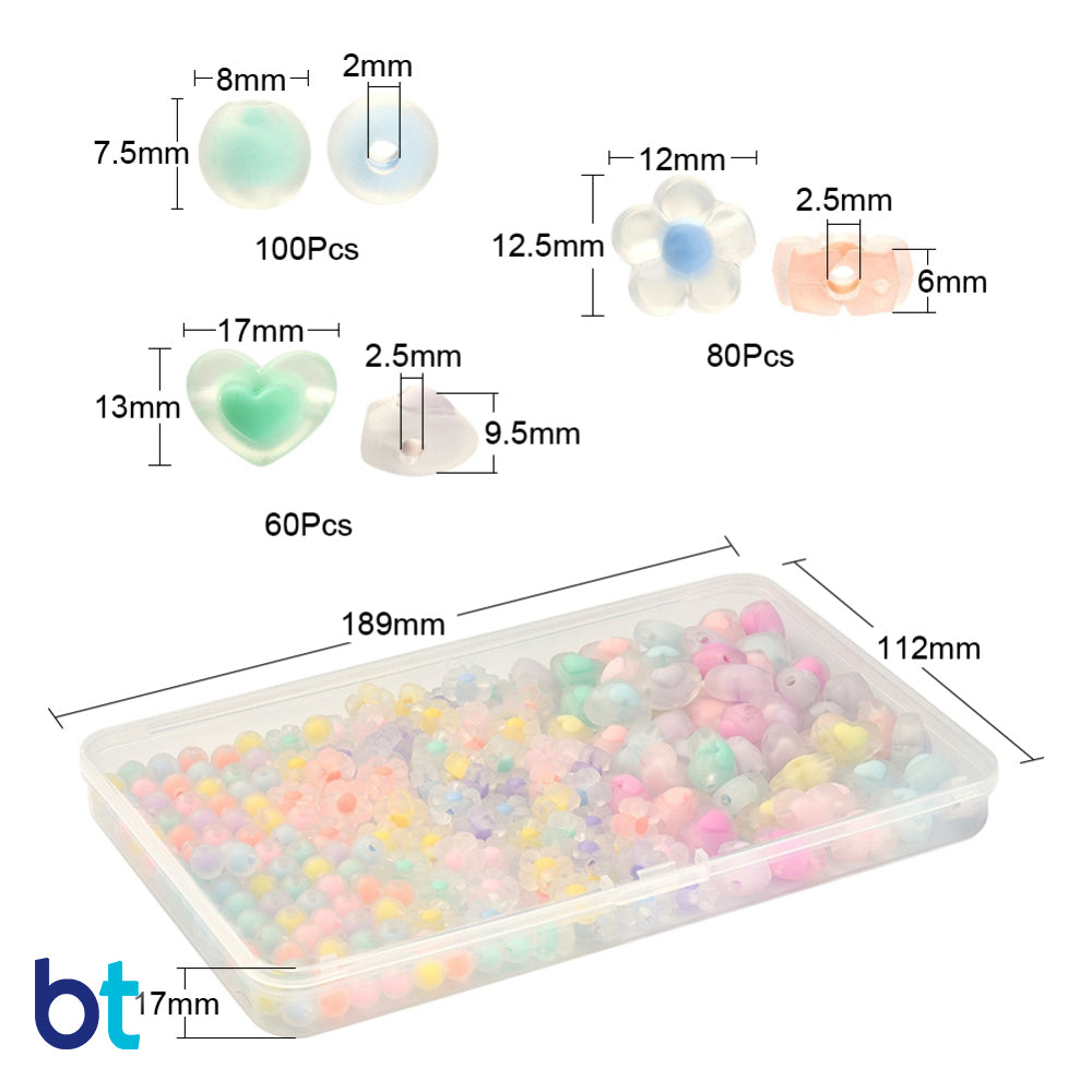 Clear Frosted Hearts & Flowers Plastic Beads - Colored Core (Box/3 Styles)