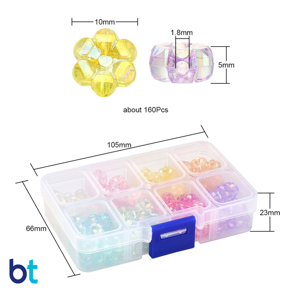 Transparent AB 10mm Flower Plastic Beads (Box/8 Colors)