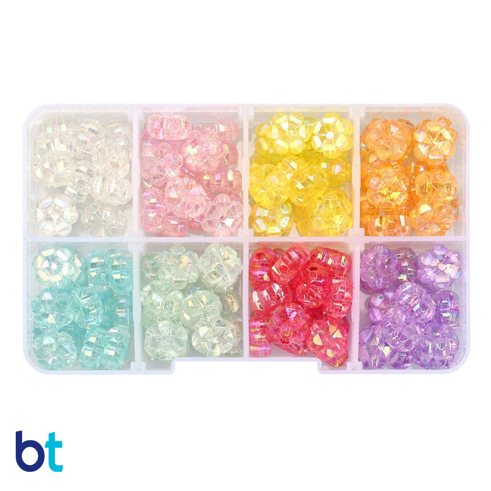 Transparent AB 10mm Flower Plastic Beads (Box/8 Colors)