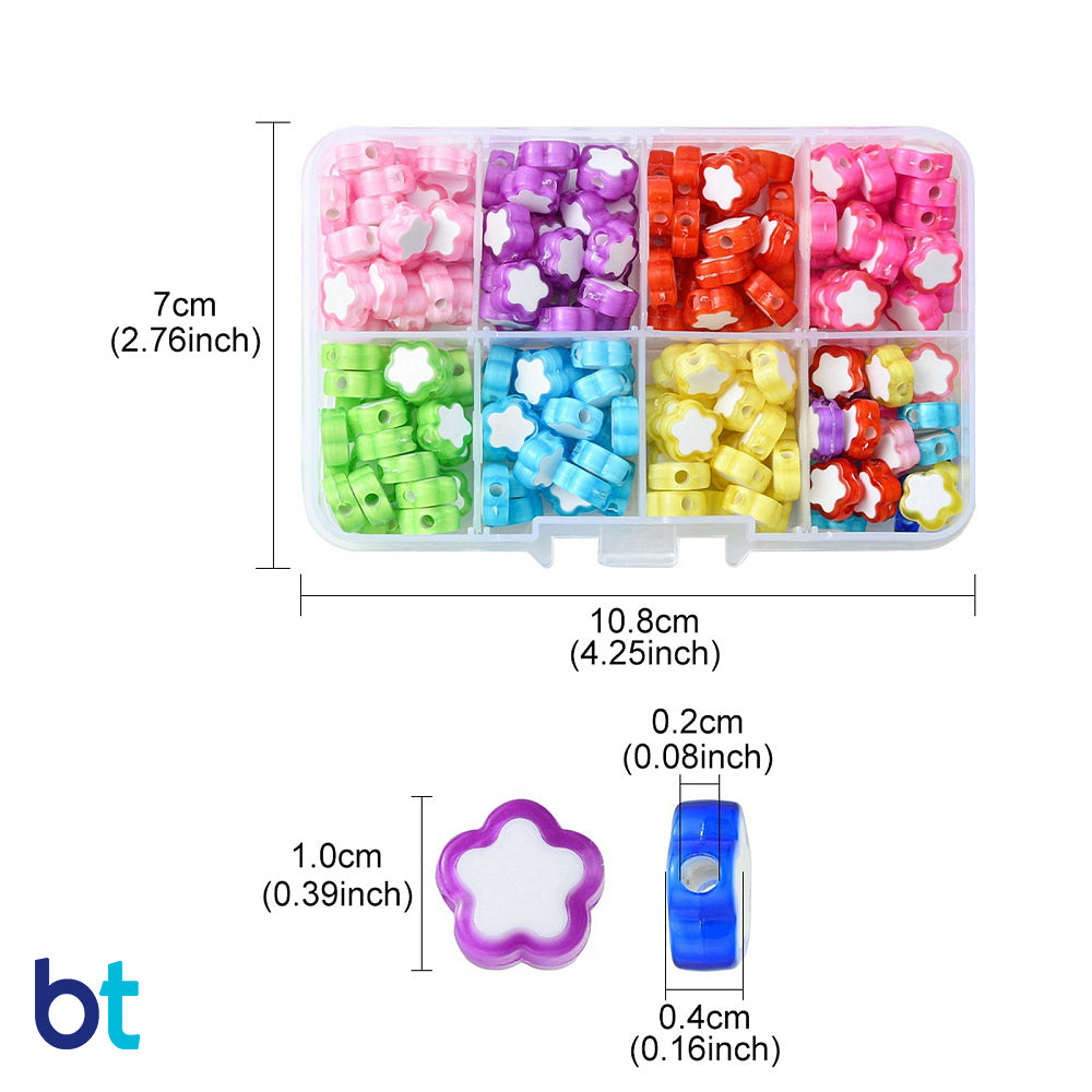 Transparent 10mm Flower Plastic Beads - White Core (Box/7 Colors)