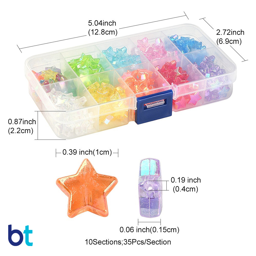 Transparent AB 10mm Star Plastic Beads (Box/9 Colors)