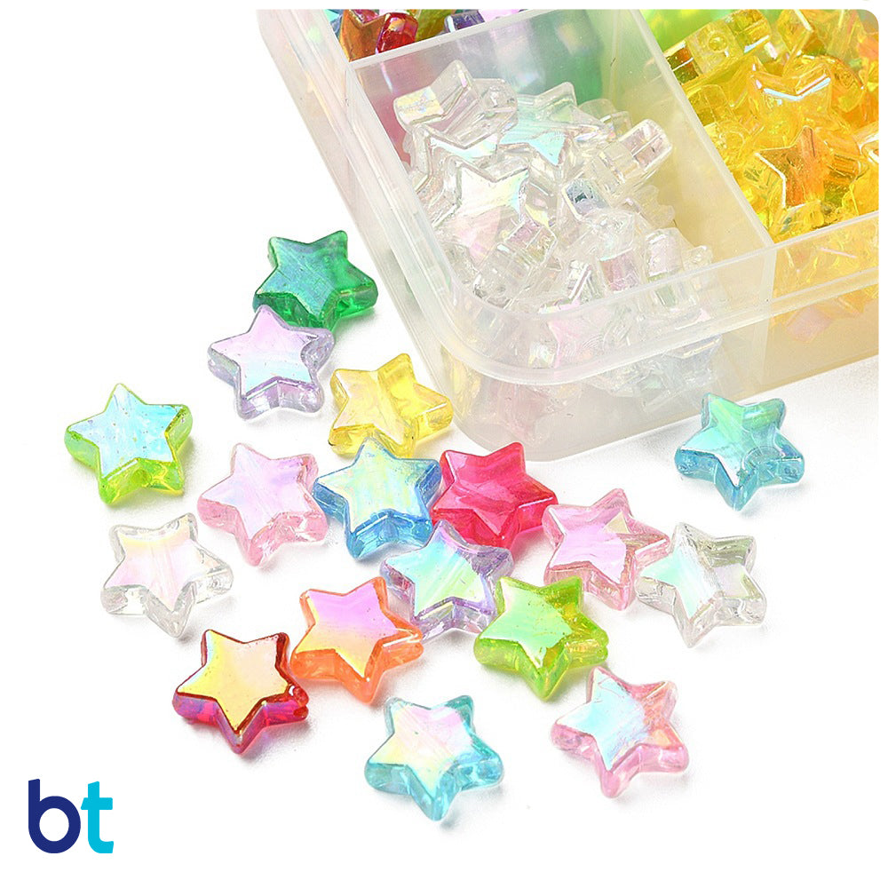 Transparent AB 10mm Star Plastic Beads (Box/9 Colors)