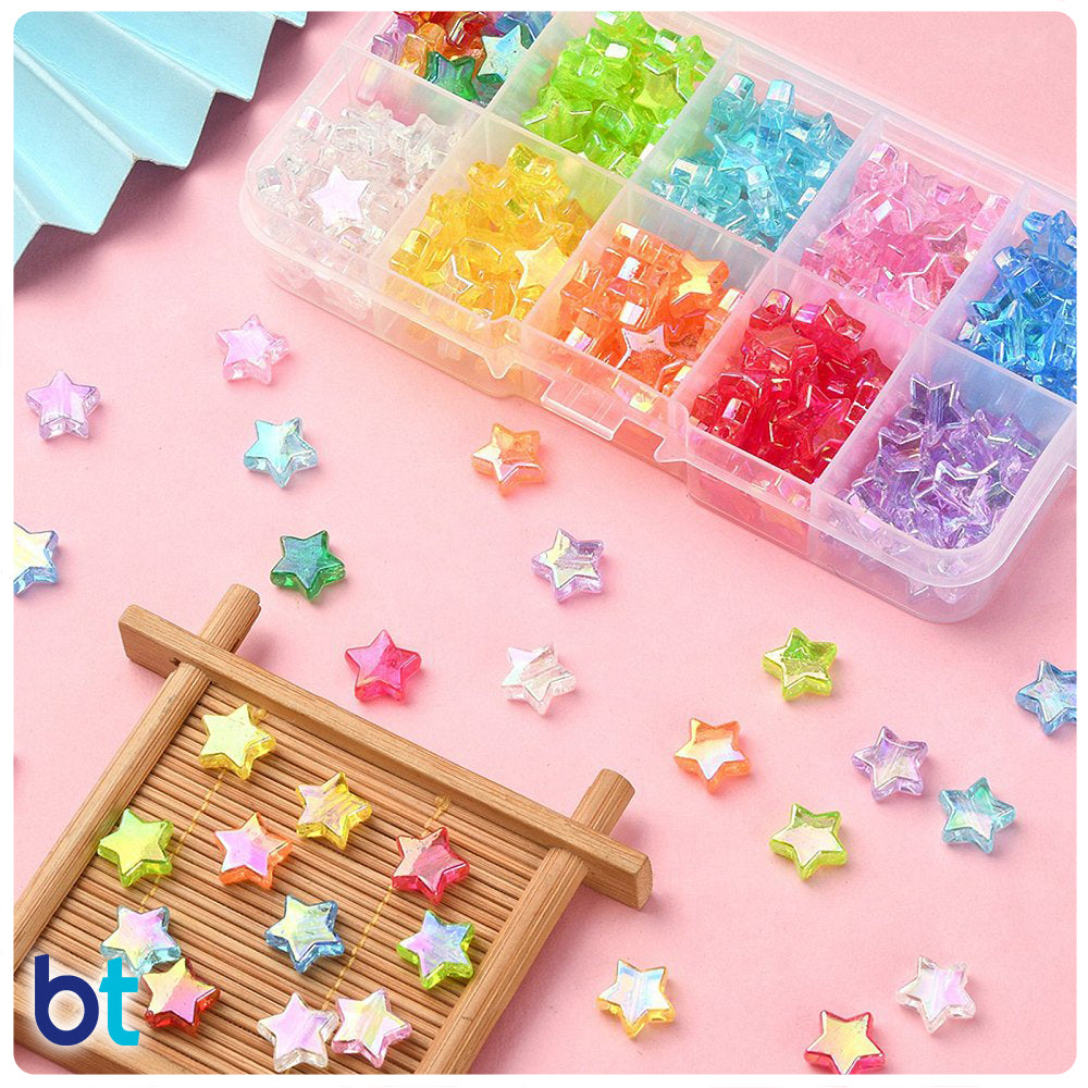 Transparent AB 10mm Star Plastic Beads (Box/9 Colors)