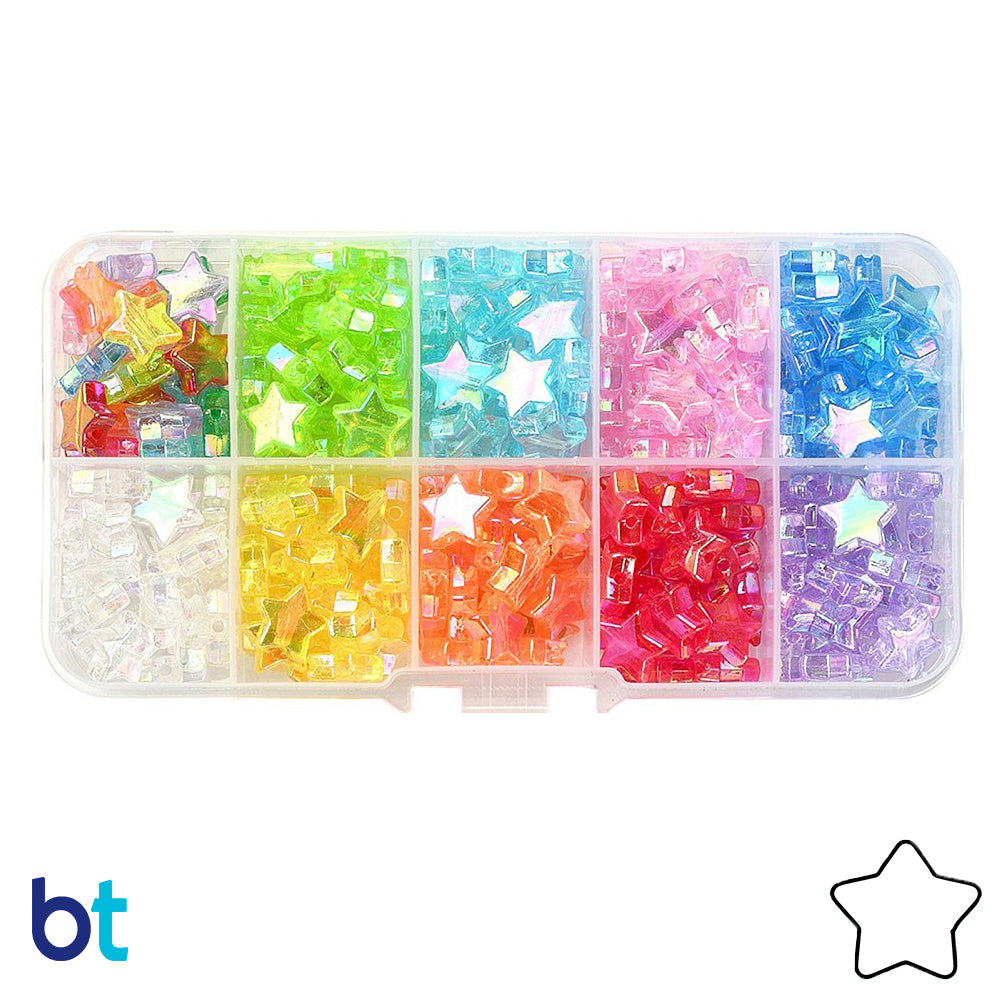 Transparent AB 10mm Star Plastic Beads (Box/9 Colors)