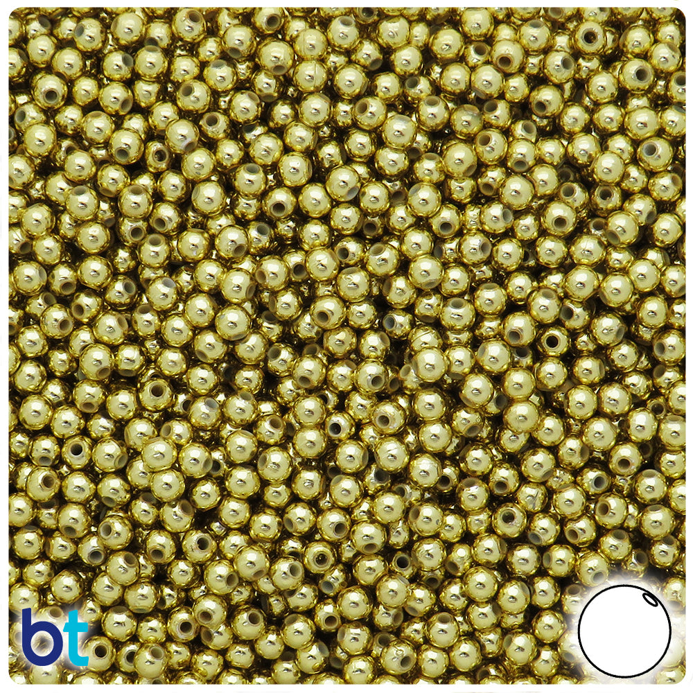 Gold Metallic 4mm Round Plastic Beads (1000pcs)