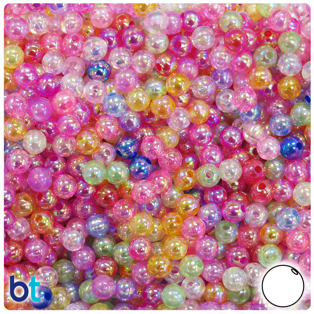 Mixed Transparent AB 6mm Round Plastic Beads (500pcs)