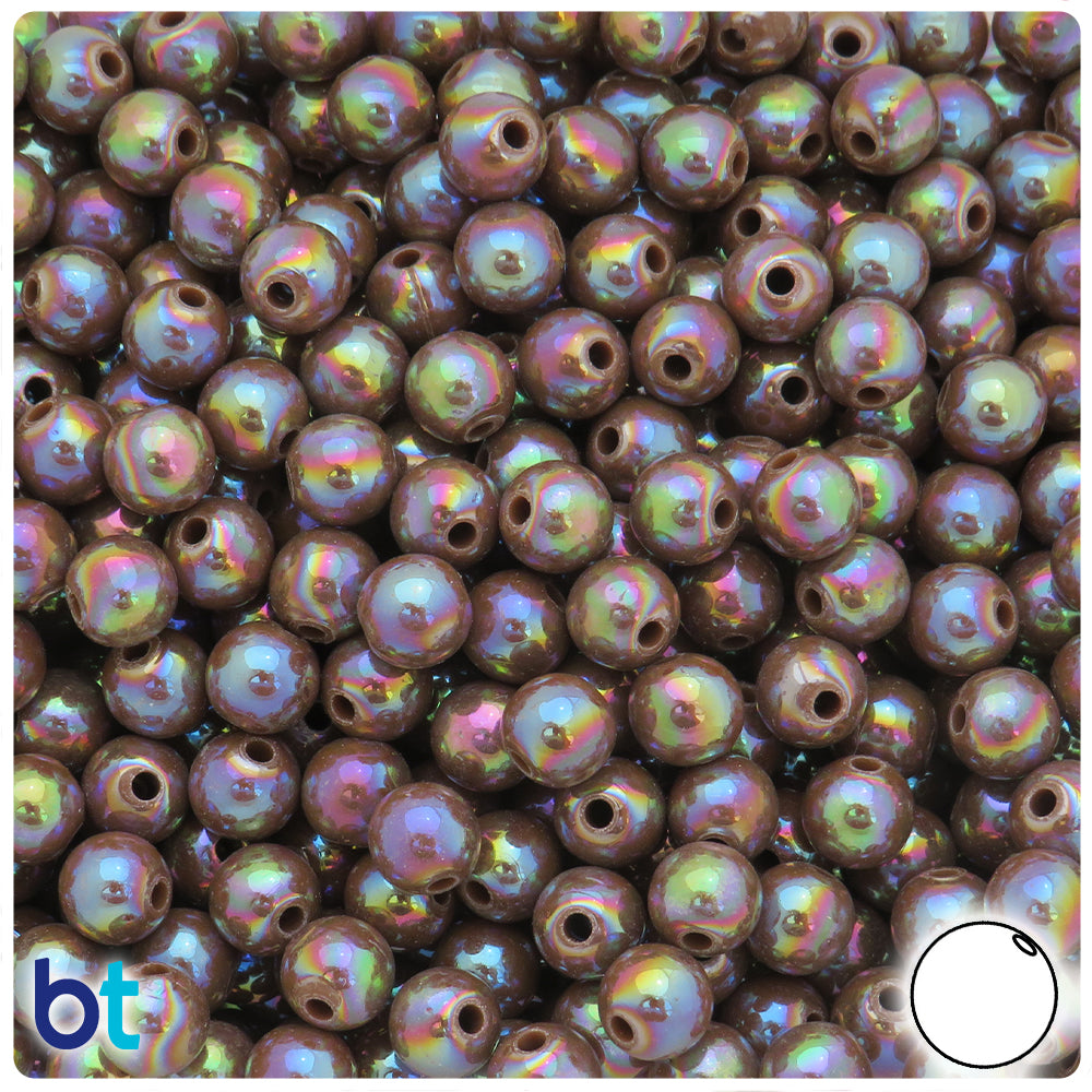 Brown Opaque AB 8mm Round Plastic Beads (250pcs)