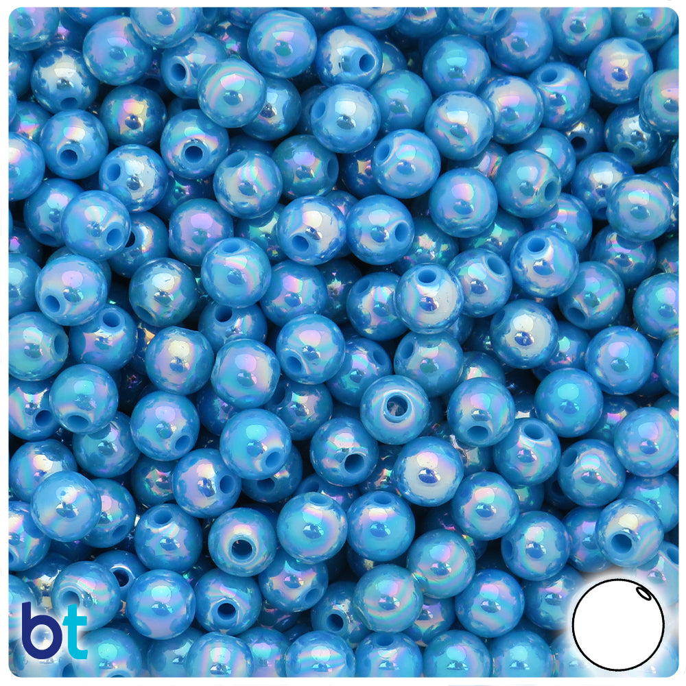 Blue Opaque AB 8mm Round Plastic Beads (250pcs)