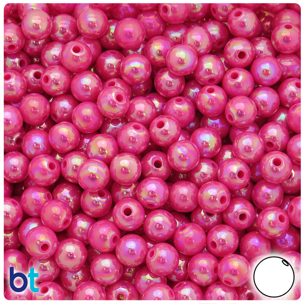 Dark Pink Opaque AB 8mm Round Plastic Beads (250pcs)