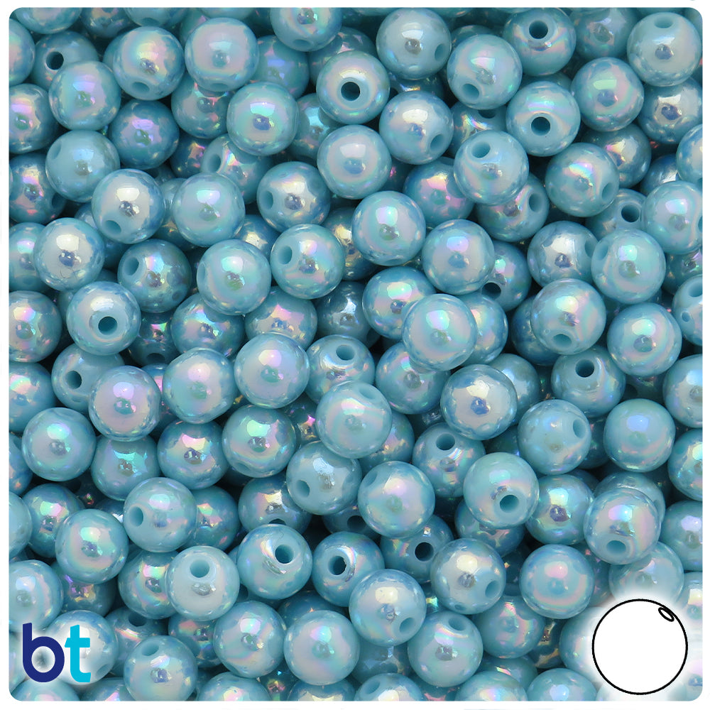 Light Blue Opaque AB 8mm Round Plastic Beads (250pcs)