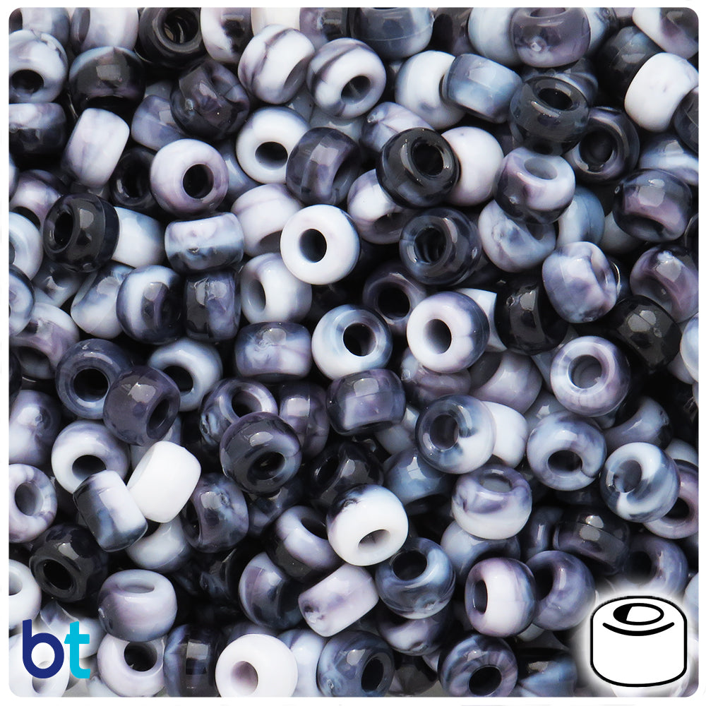 Black Marbled 9x6mm Barrel Pony Beads (300pcs)