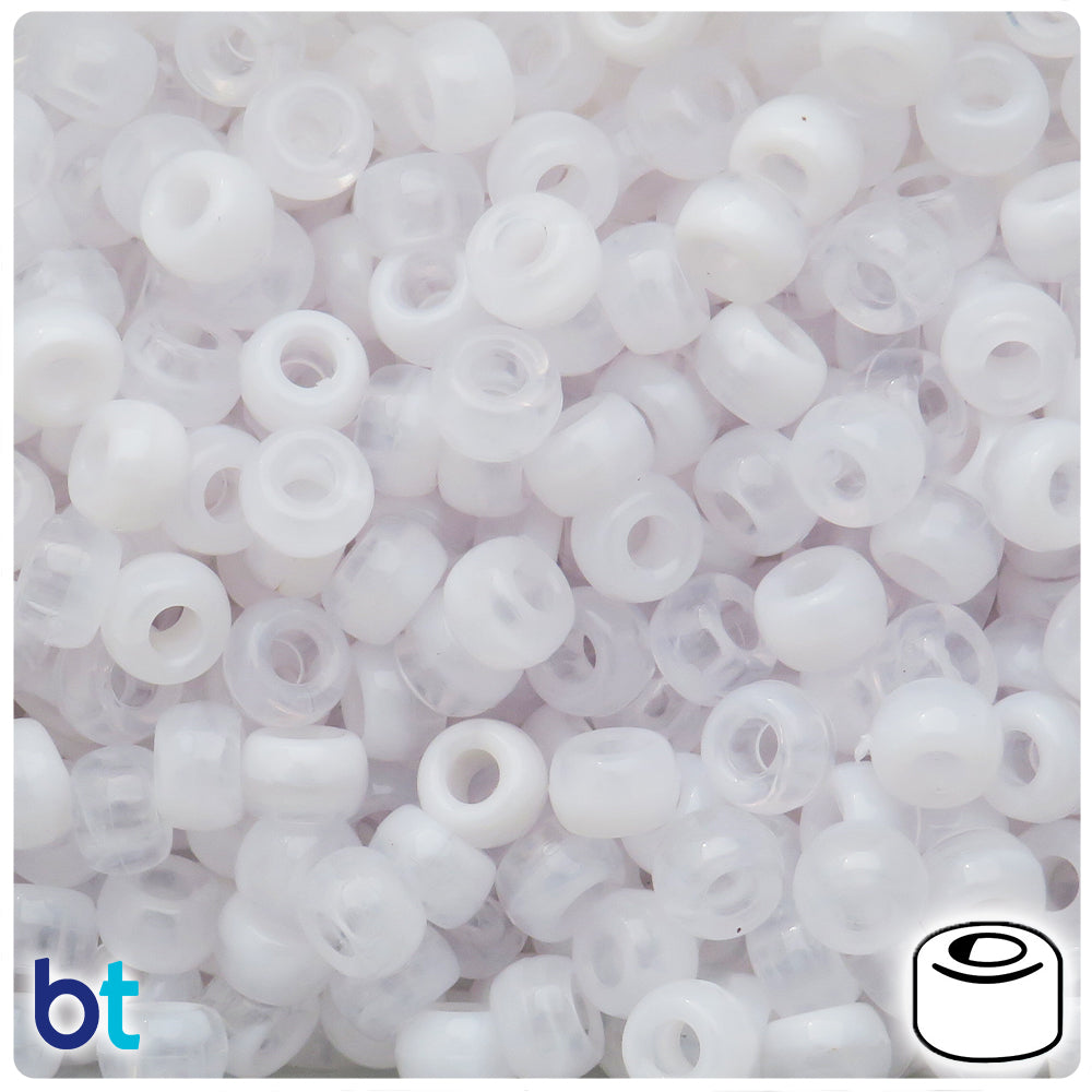 White Marbled 9x6mm Barrel Pony Beads (300pcs)