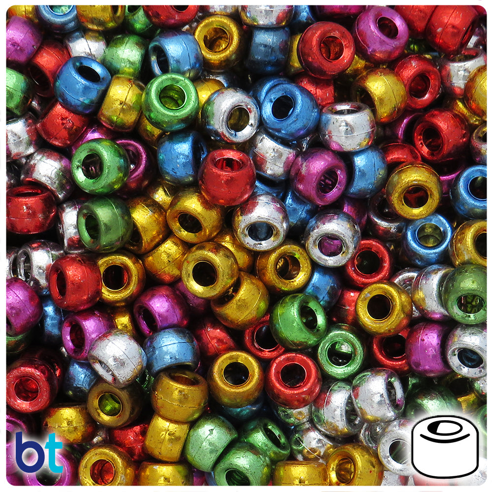 Mixed Metallic 9x6mm Barrel Pony Beads (200pcs)