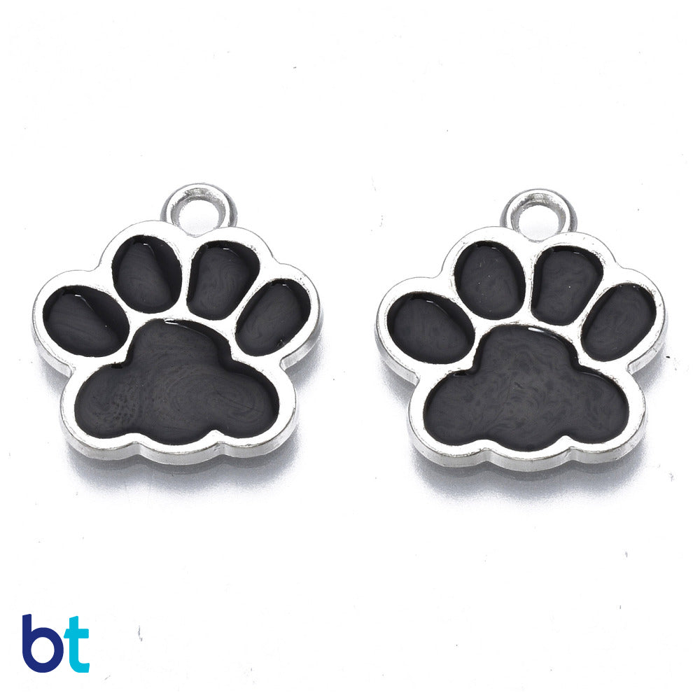 Black Silver Tone 17mm Paw Print Metal Charms (20pcs)