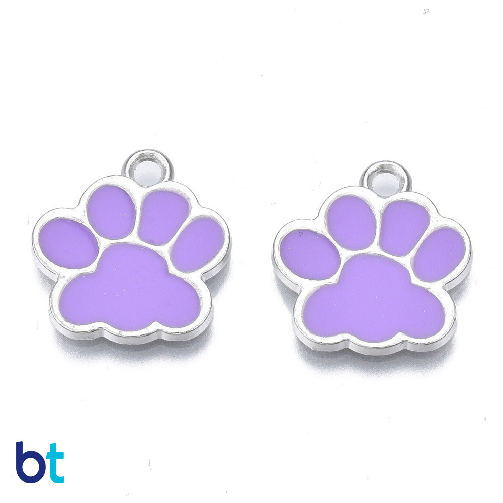 Purple Silver Tone 17mm Paw Print Metal Charms (20pcs)