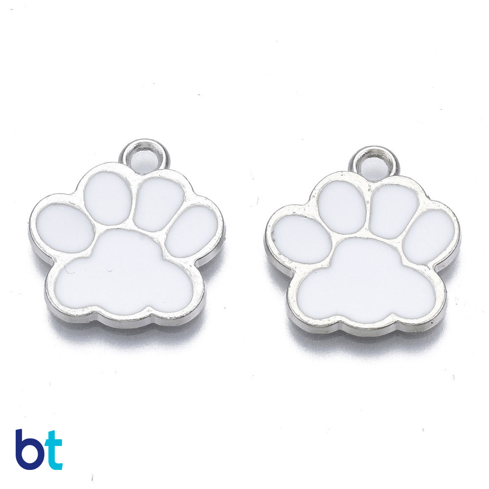 White Silver Tone 17mm Paw Print Metal Charms (20pcs)