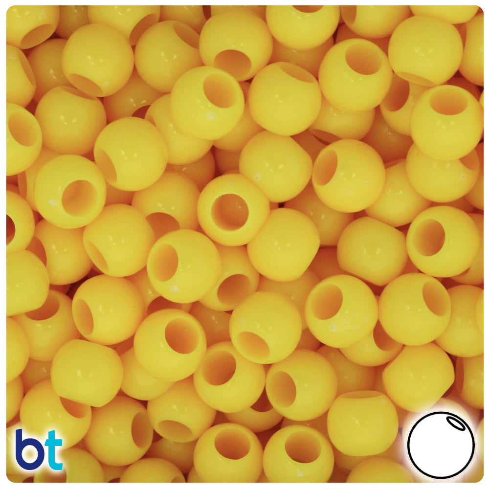 Yellow Opaque 10mm Round Plastic Pony Beads (125pcs)