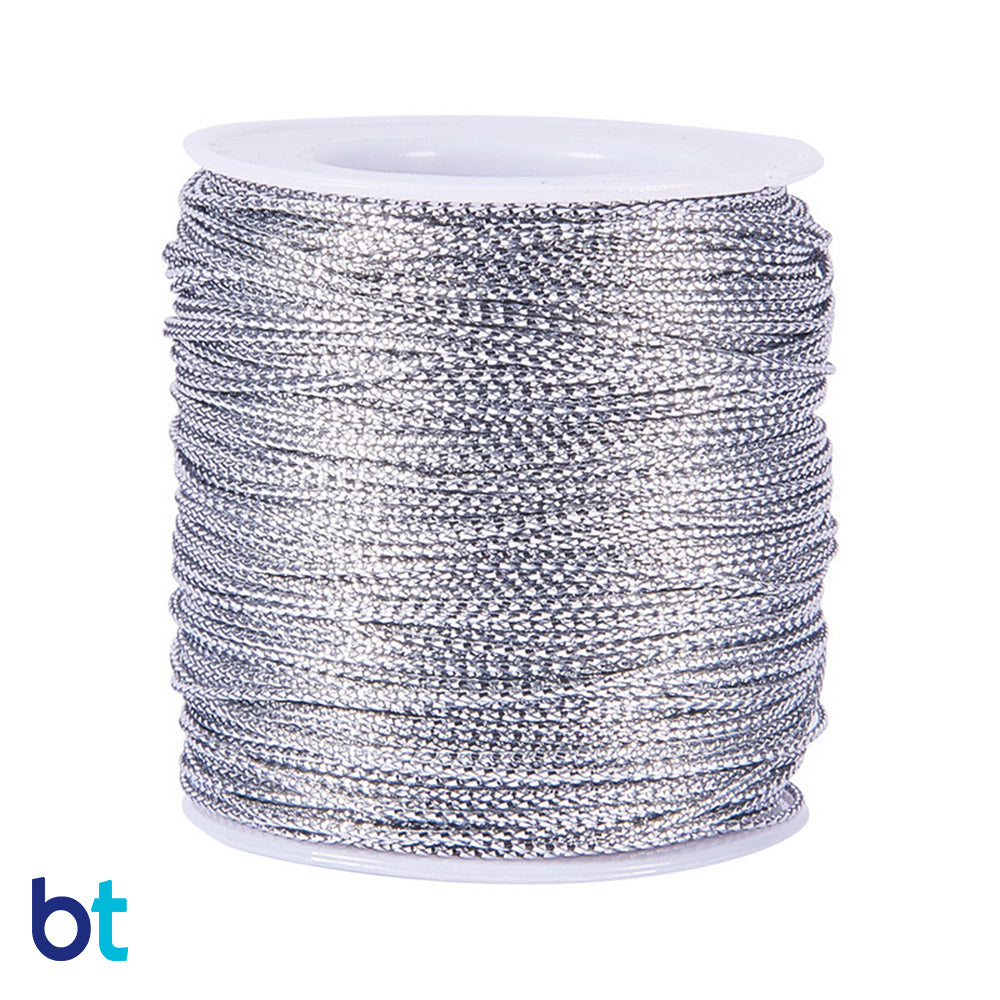 Silver Tone Metallic 2mm Braided Polyester Cord (40m)