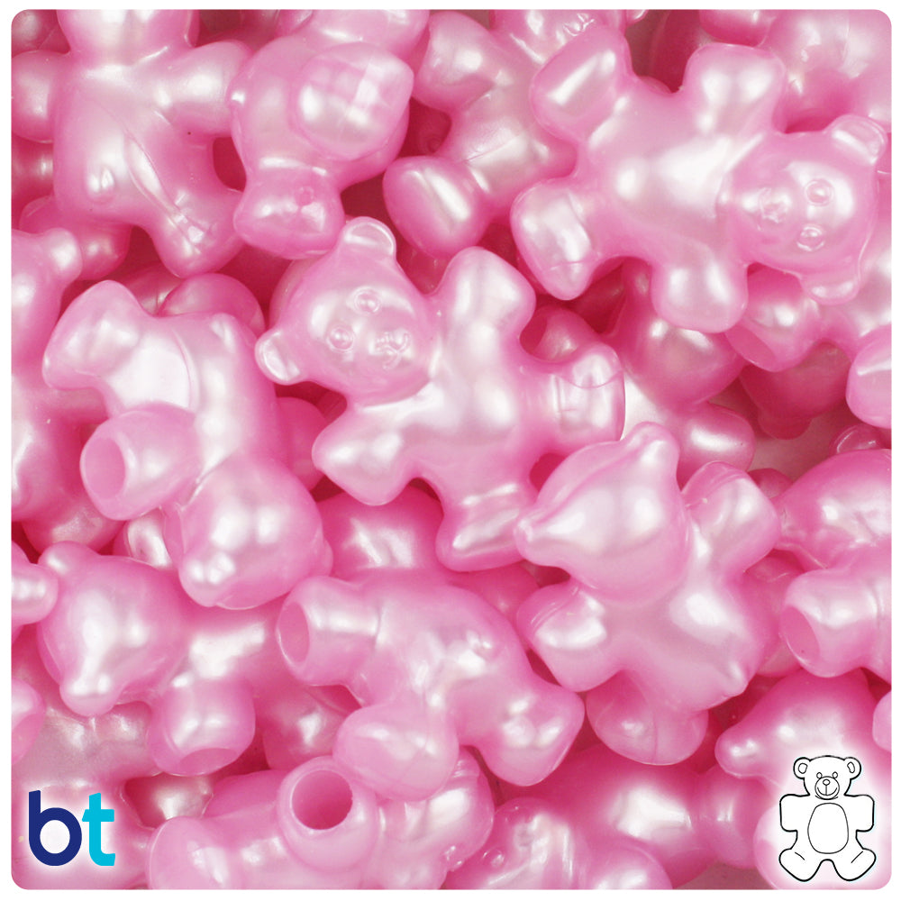 Hot Pink Pearl 25mm Teddy Bear Pony Beads (24pcs)