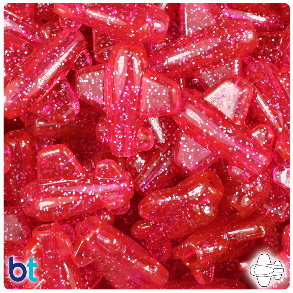 Hot Pink Sparkle 25mm Airplane Pony Beads (24pcs)