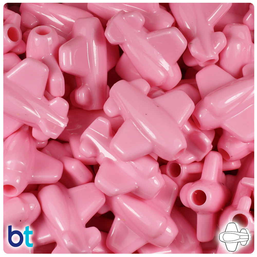 Baby Pink Opaque 25mm Airplane Pony Beads (24pcs)