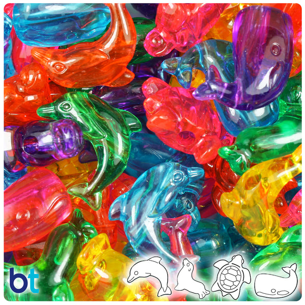BeadTin Jelly Mix Transparent 12mm Heart (VH) Plastic Pony Beads