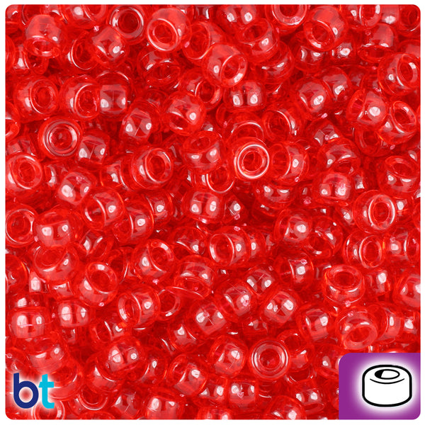 BeadTin Ruby Sparkle 6.5mm Mini Barrel Plastic Pony Beads (1000pcs)