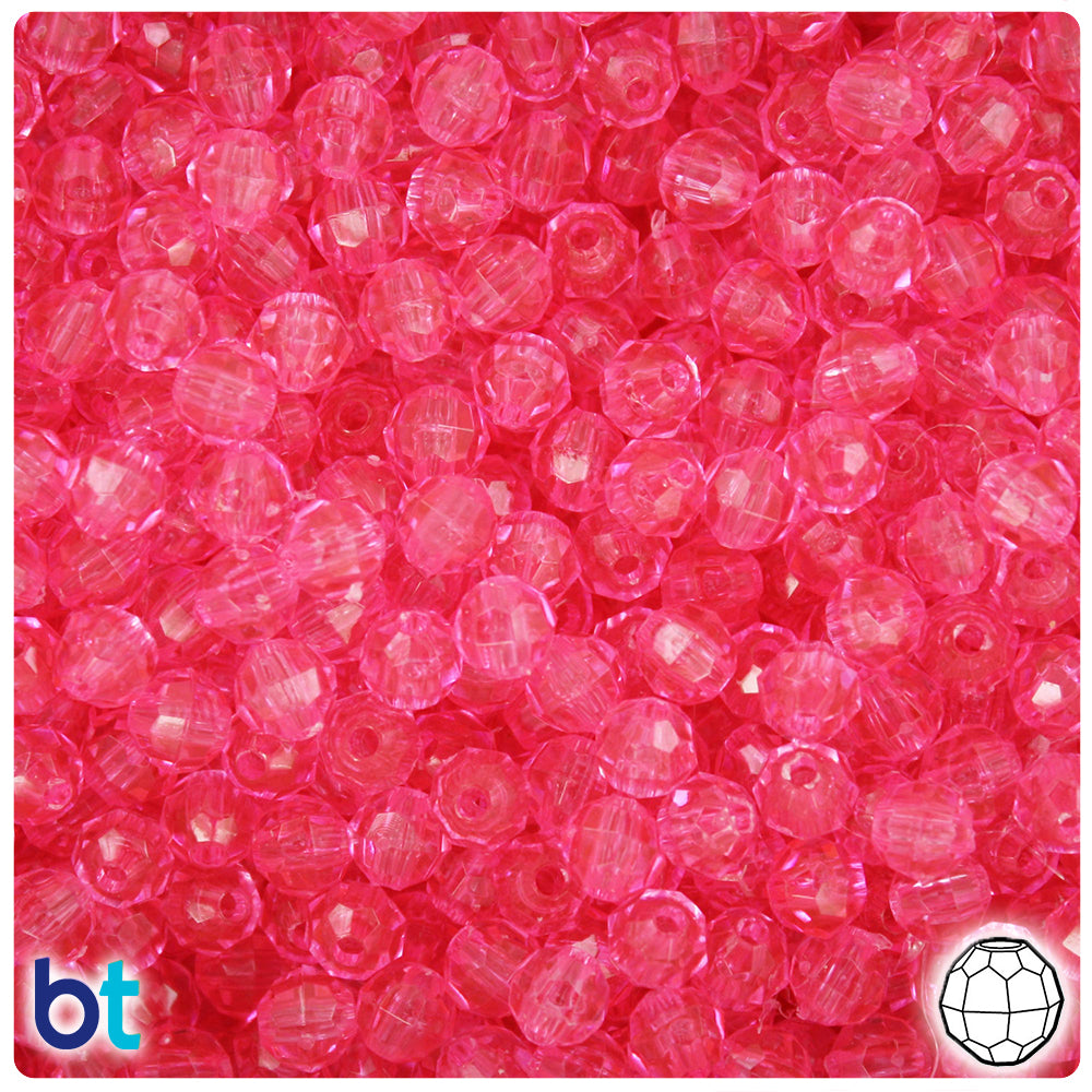 Medium Pink Transparent 6mm Faceted Round Plastic Beads (600pcs)