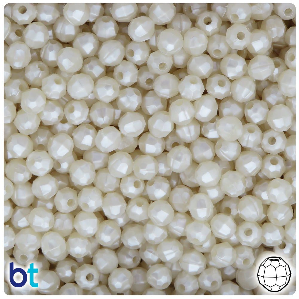 Bridal Pearl 6mm Faceted Round Plastic Beads (600pcs)