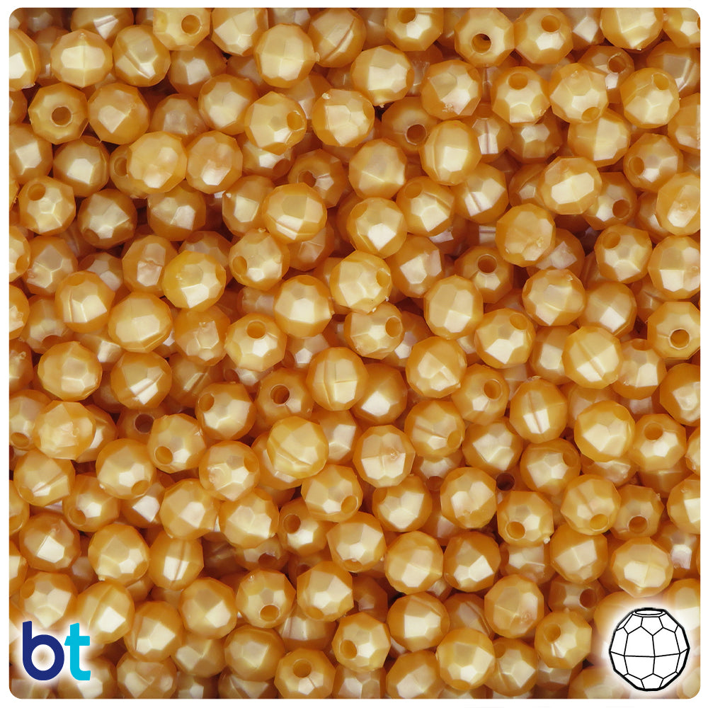 Gold Pearl 6mm Faceted Round Plastic Beads (600pcs)