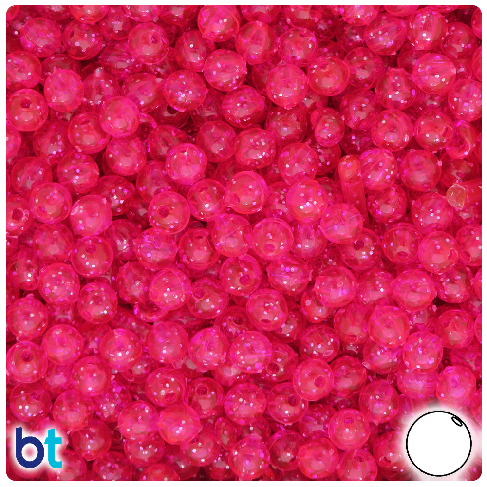 Bright Pink Sparkle 6mm Round Plastic Beads (500pcs)