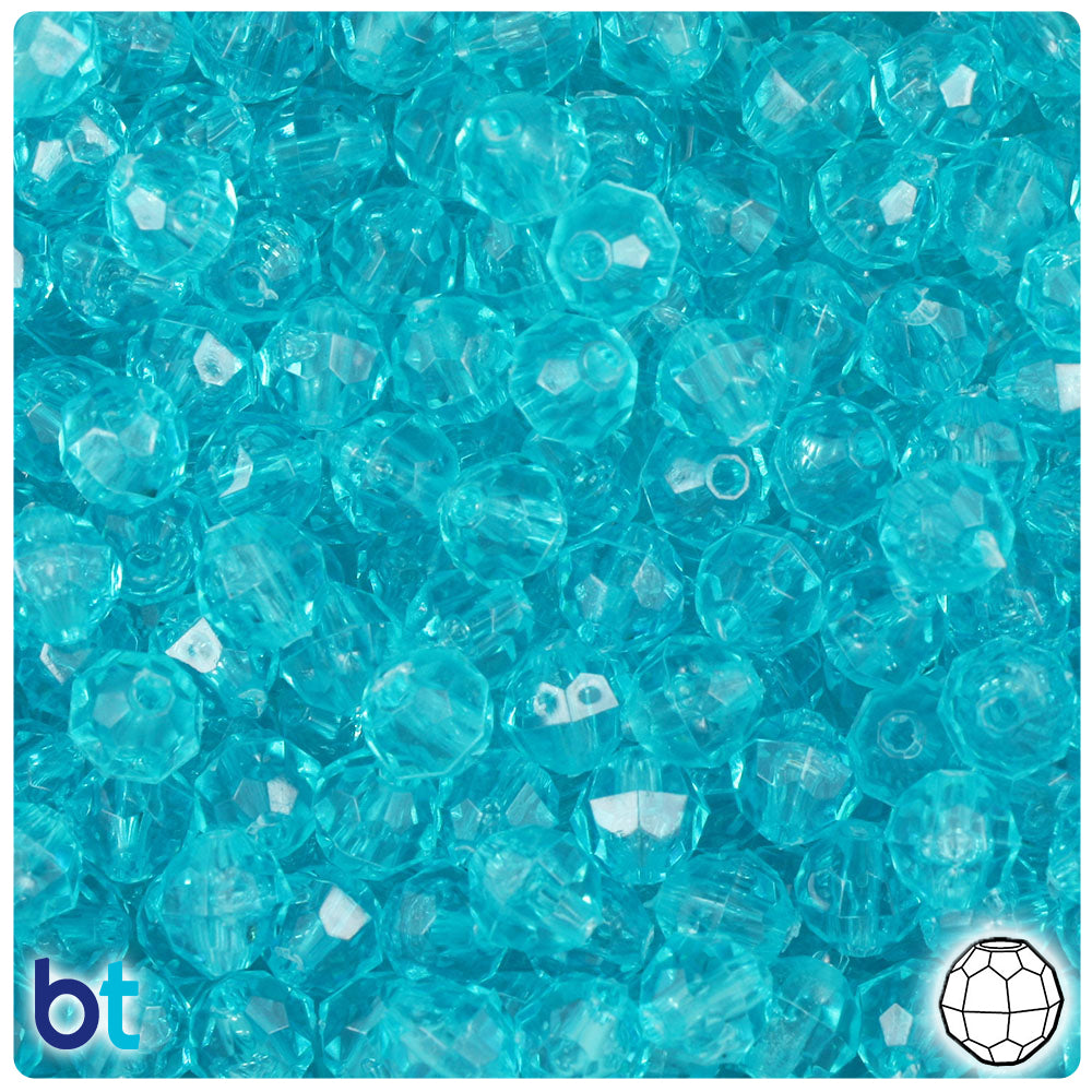 1,000 Faceted Plastic Transparent Beads Round 8mm Light Blue Beads