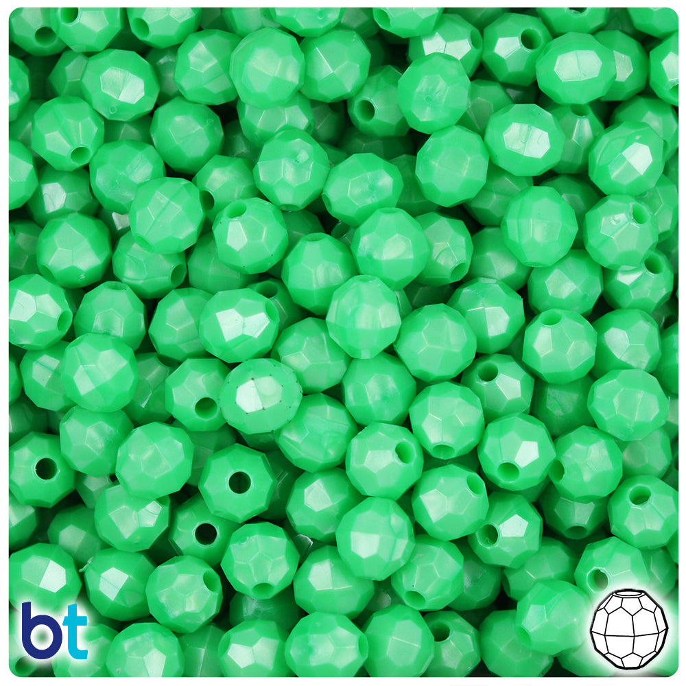 Bright Green Pearl 8mm Faceted Round Plastic Beads (450pcs)