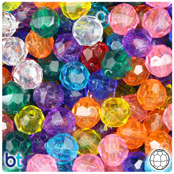 BeadTin Glow 10mm Faceted Round Plastic Craft Beads (225pcs) - Color choice