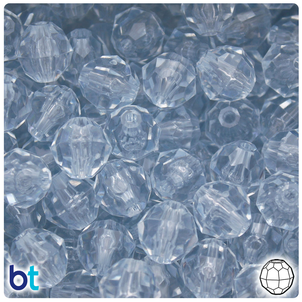 Ice Blue Transparent 12mm Faceted Round Plastic Beads (180pcs)