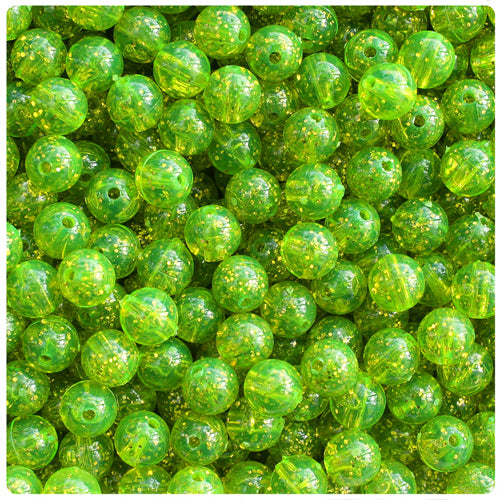 Lime Roe Gold Sparkle 8mm Round Plastic Beads (300pcs)