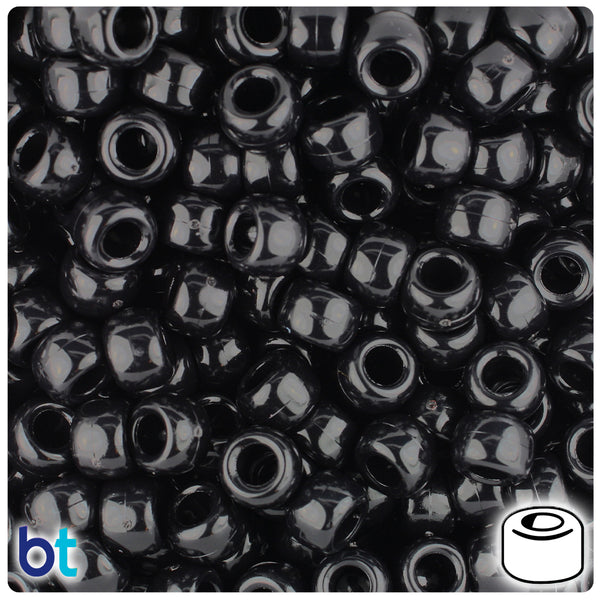Black Opaque AB 9x6mm Barrel Pony Beads (300pcs)