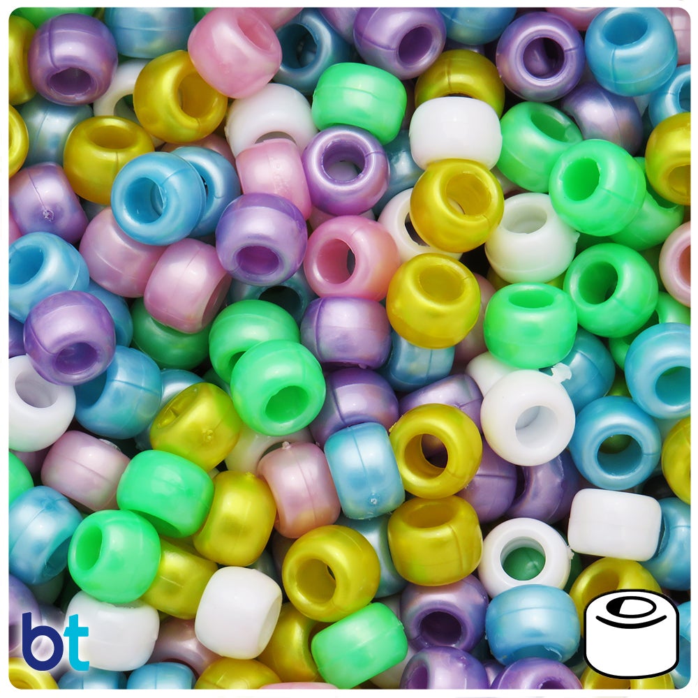 Light Pastel Mix Pearl 9mm Barrel Pony Beads (100pcs)